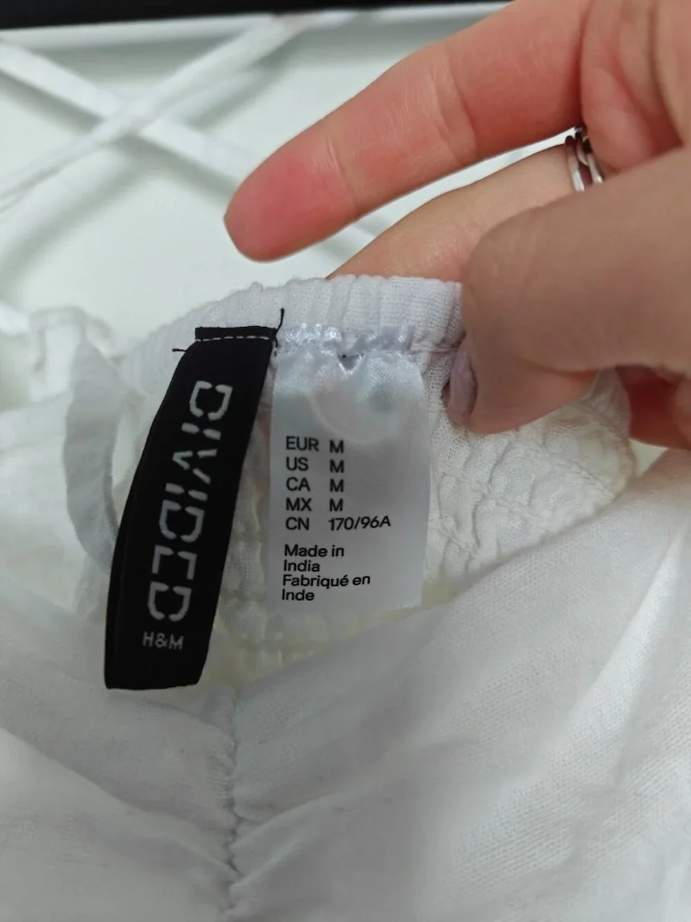 H&M White Cotton Linen Puff Sleeve Mini Dress Medium Open Back Cottagecore 0721 - Picture 5 of 8